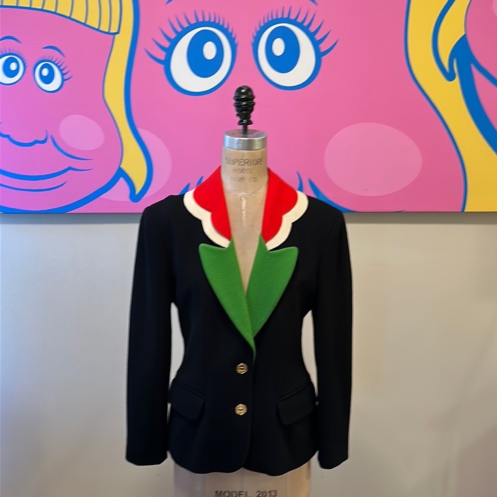 Moschino Cheap Chic Black Red White Green Flower Wool Jacket